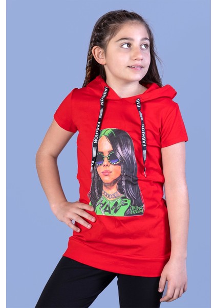 Kız Çocuk Billie Eilish Baskılı Kapüşonlu T-Shirt