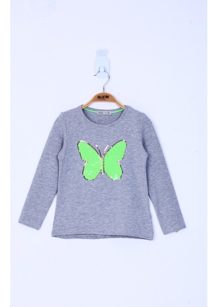 Kız Çocuk Kelebek Pullu T-Shirt