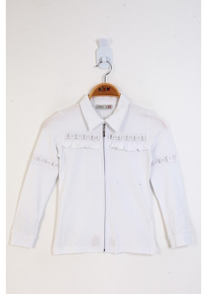 Kız Çocuk Fermuar Kapatmalı Güpür Detaylı T-Shirt