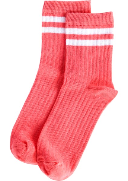 Çift Çizgili Pembe Tenis Çorabı