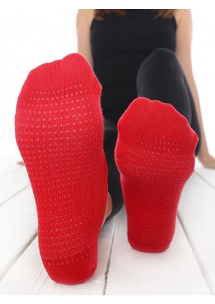 Unlimited Legwear Kırmızı Yoga Pilates Ev Çorabı Tabanı Kaydırmaz Silikon Kaplı Babet Çorap