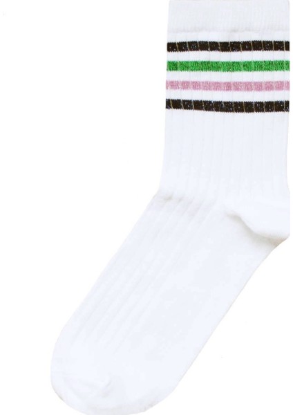 Yeşil/pembe Simli Çizgili Beyaz Tenis Çorabı fiyatları