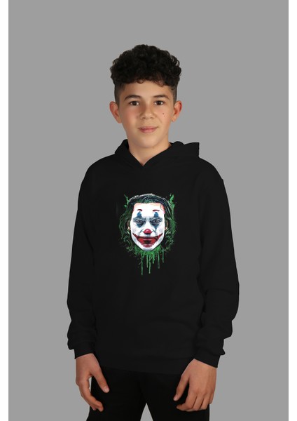 Çocuk Siyah Kapüşonlu Sweatshirt Dijital Baskılı