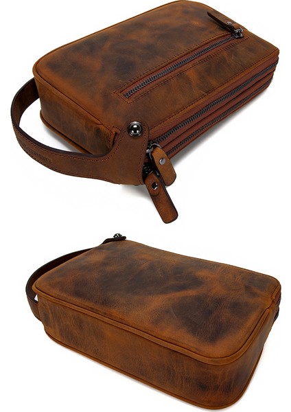 Hakiki Deri Crazy Horse Açık Taba Erkek Portföy & Clutch El Çantası 1285-ZAT