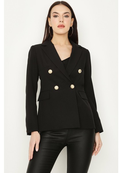 Kadın Siyah Düğmeli Blazer Ceket S053/1604/005 34