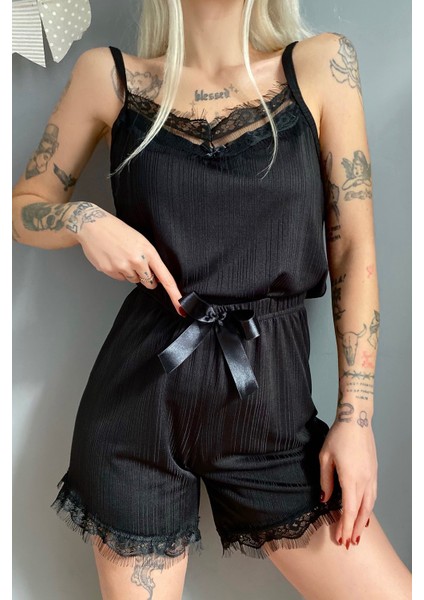 Pegasus Dantel Detaylı Ip Askı Şortlu Örme Pijama Takımı