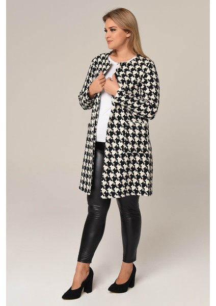 Disentis Kadın Ceket Kazayağı Deseniyle Şık Yuvarlak Yaka Önden Cepli %40 Pamuk 42 Beden fiyatları