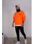 Snood Yaka Neon Turuncu Kapüşonlu Erkek Sweatshirt 2