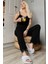 Siyah Dantelli Ip Askılı Örme Kadın Pijama Takımı 2