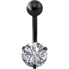 Chavin Beyaz Taşlı Siyah Çelik Göbek Piercing dp46