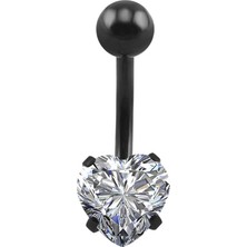 Chavin Beyaz Kalp Taşlı Siyah Çelik Göbek Piercing dp47