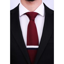 La Pescara Çizgi Desen Örgü Bordo Kravat 8017