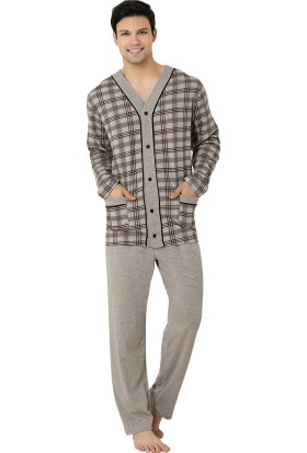 Şık Mecit 2710 Melanj Önden Açık Uzun Kollu Erkek Pijama Takımı
