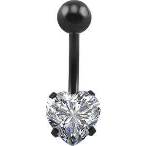 Beyaz Kalp Taşlı Siyah Çelik Göbek Piercing dp47