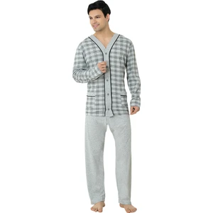 Şık Mecit 2710 Melanj Önden Açık Uzun Kollu Erkek Pijama Takımı