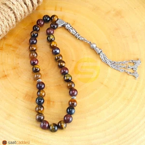 Metal Tuğra Püsküllü 33 Taneli Doğal Taş Kaplangözü Tesbih Tespih