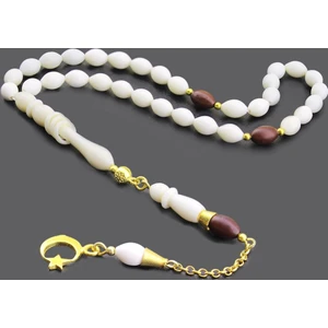 925 Ayar Gümüş Rose Kaplama Ayyıldız Püsküllü Kemik Tesbih