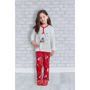 Uzun Kollu Kız Çocuk Pijama Takımı Krem