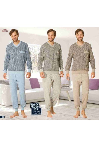 Şık Mecit 2711 Melanj V Yaka Uzun Kollu Erkek Pijama Takımı