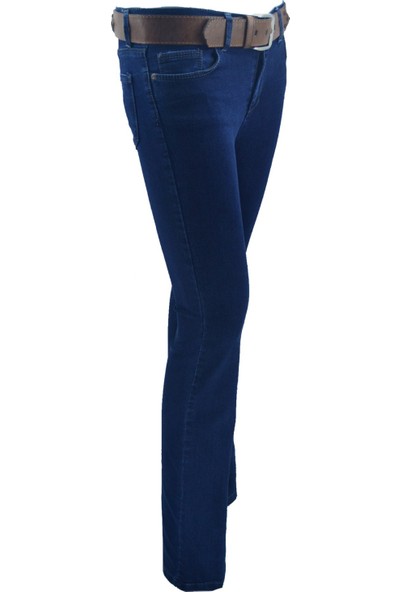 E-Giyimsepeti Mavi İspanyol Paça Bayan Pantolon