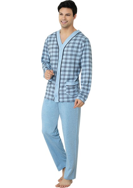 2710 Melanj Önden Açık Uzun Kollu Erkek Pijama Takımı