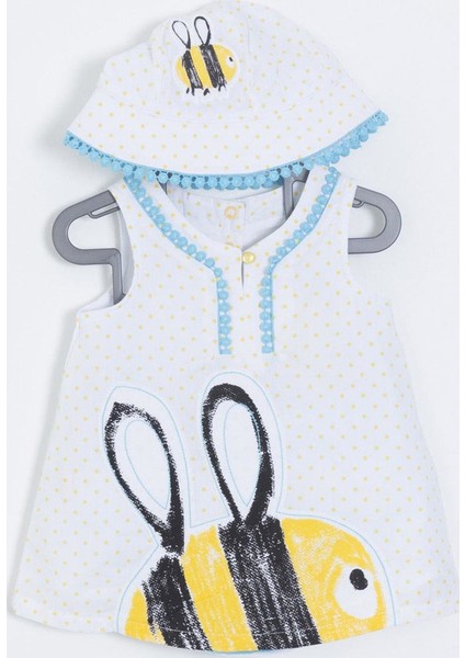 Kız Bebek Elbise Külot Şapka Set Beyaz