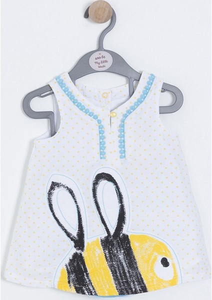 Kız Bebek Elbise Külot Şapka Set Beyaz