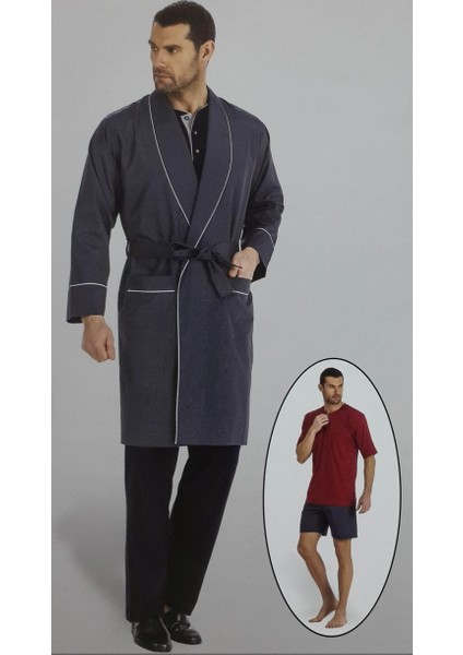 5560 Erkek Çeyizlik Uzun Kollu Pijama Ropdöşambır Set