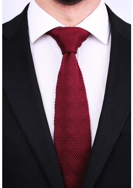 Bordo Düz Örgü Kravat 8037