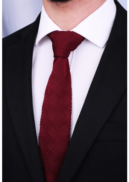 Bordo Düz Örgü Kravat 8037