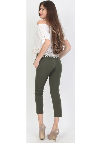 Haki Yeşili Bilek Boy Kumaş Pantolon modelleri