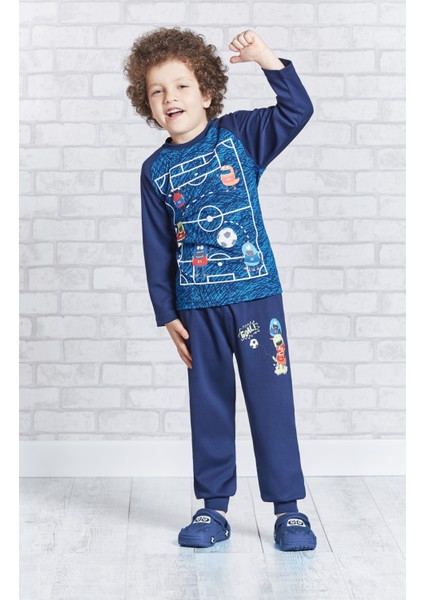 Uzun Kollu Erkek Çocuk Pijama Takımı Cobalt