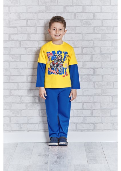 Uzun Kollu Erkek Çocuk Pijama Takımı Hardal