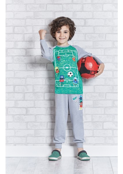 Uzun Kollu Erkek Çocuk Pijama Takımı Yeşil