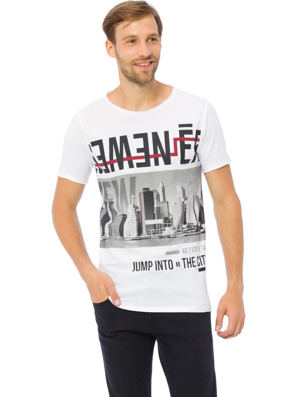 Madmext White Printed T Shirt For Men