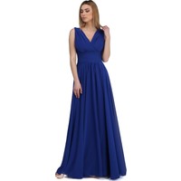 Pierre Cardin Saks Şifon V Yaka Uzun Abiye Elbise