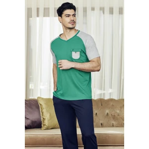 Erkek 3'lü Pijama - Şort Takımı Yeşil