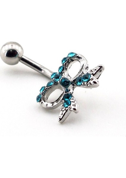 Mavi Taşlı Kurdele 316L Cerrahi Çelik Göbek Piercing P422