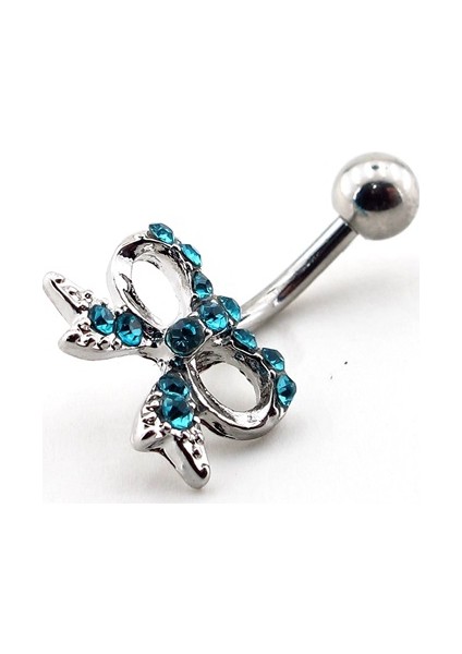 Mavi Taşlı Kurdele 316L Cerrahi Çelik Göbek Piercing P422 fiyatları
