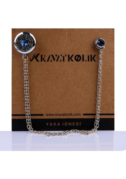 Zincirli Taşlı Yaka İğnesi Broş Yı82