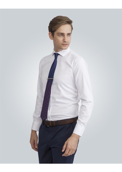 Modern Fit Armürlü Beyaz Erkek Gömlek