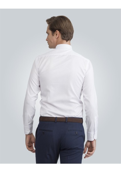 Modern Fit Armürlü Beyaz Erkek Gömlek modelleri