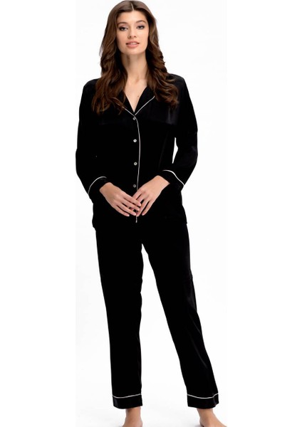 3926 Siyah Saten Pijama Takımı