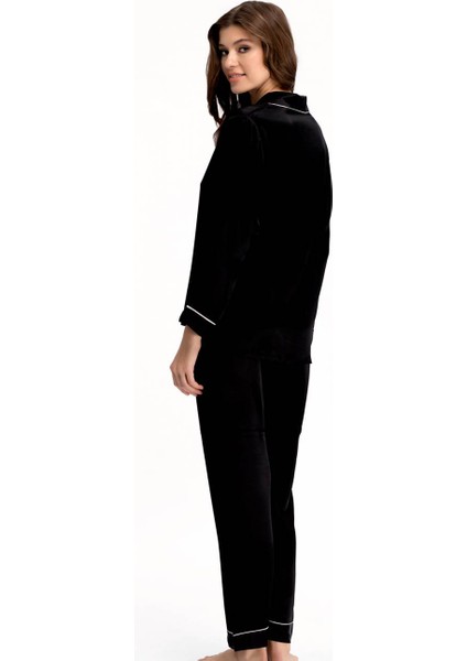 3926 Siyah Saten Pijama Takımı