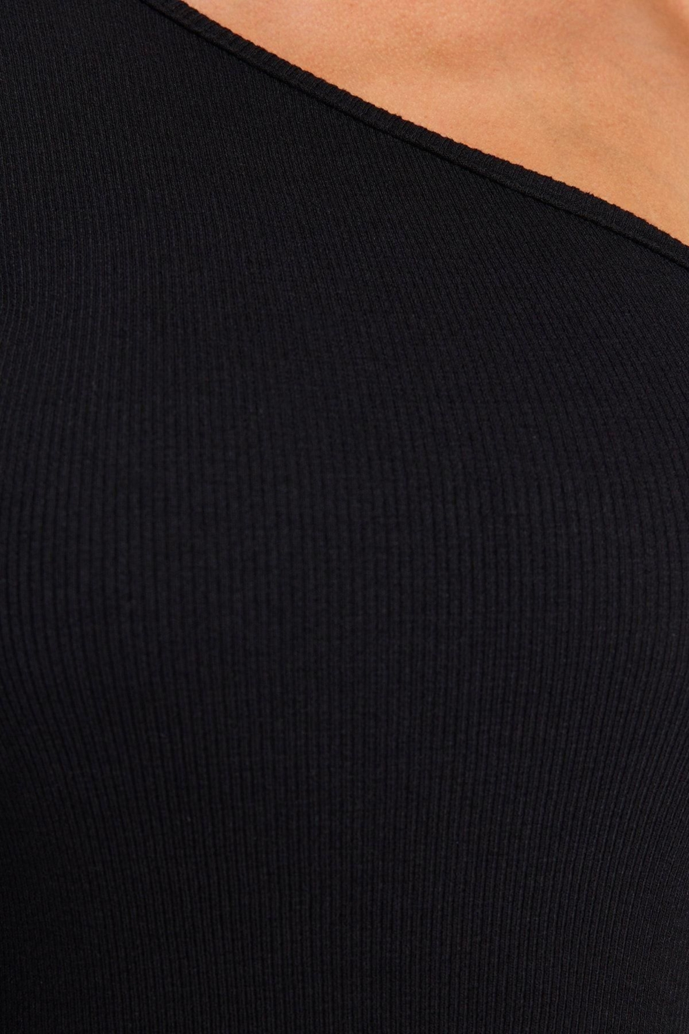 Moda Slim Casual Günlük Rejenere Kaşkorse Örme Asimetrik Yaka Uzun Kol Bodycone Mini Boy Elbise