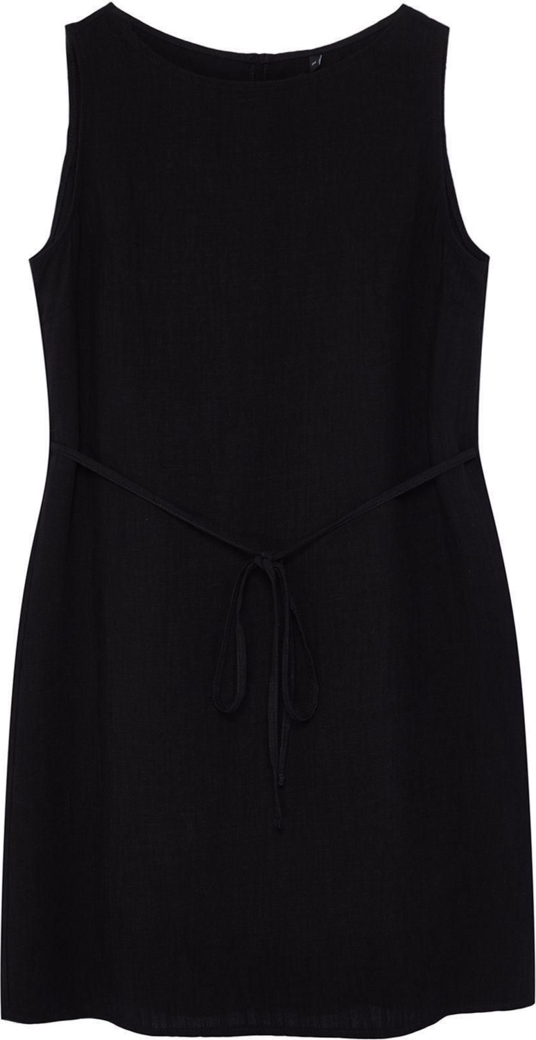 Moda Regular Gündüz Gece Keten Karışımlı Dokuma Bisiklet Yaka Askılı Kol A-Line Mini Boy Elbise