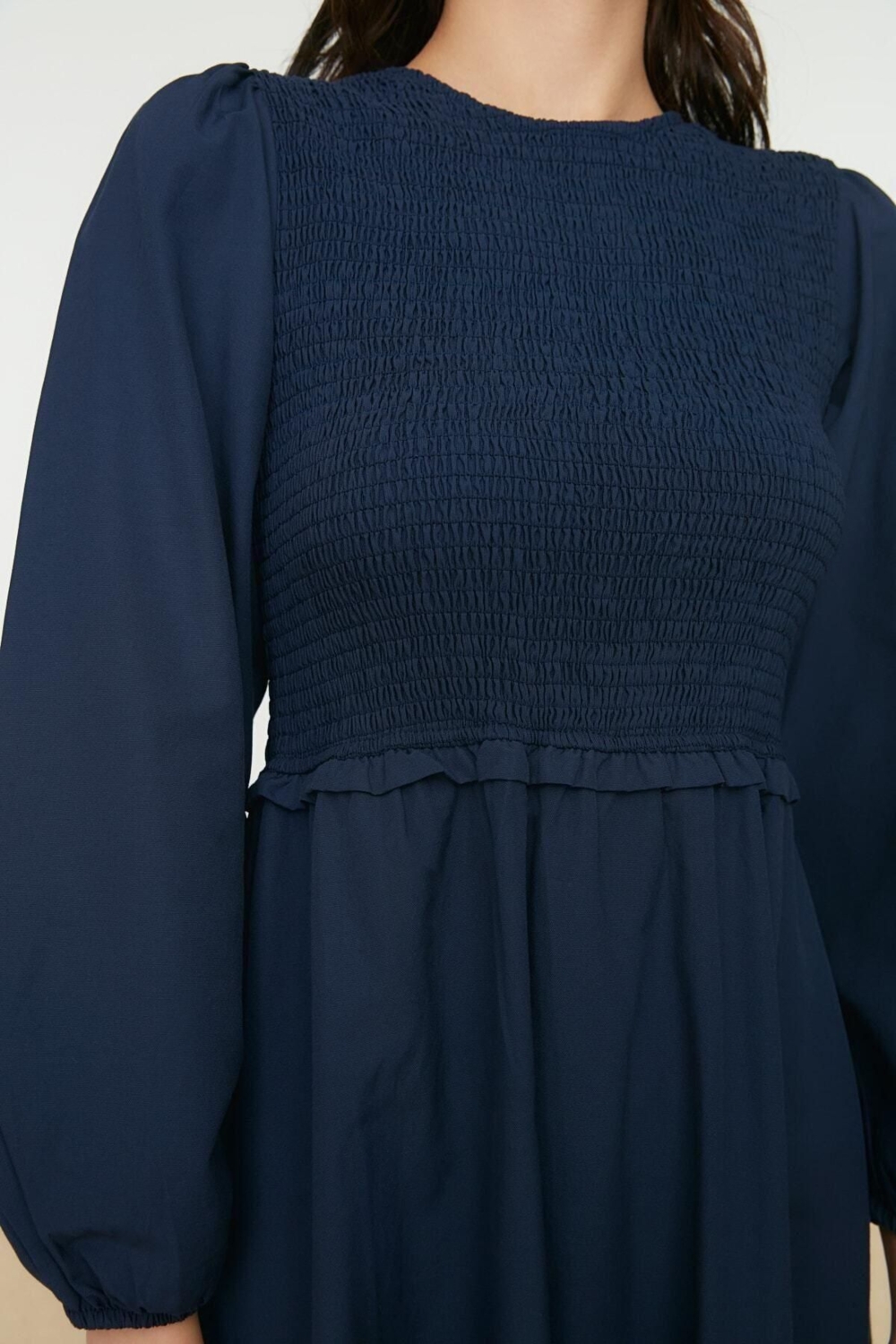 Moda Regular Casual Günlük Terrycotton Dokuma Bisiklet Yaka Uzun Kol A-Line Maxi Boy Tesettür Elbise