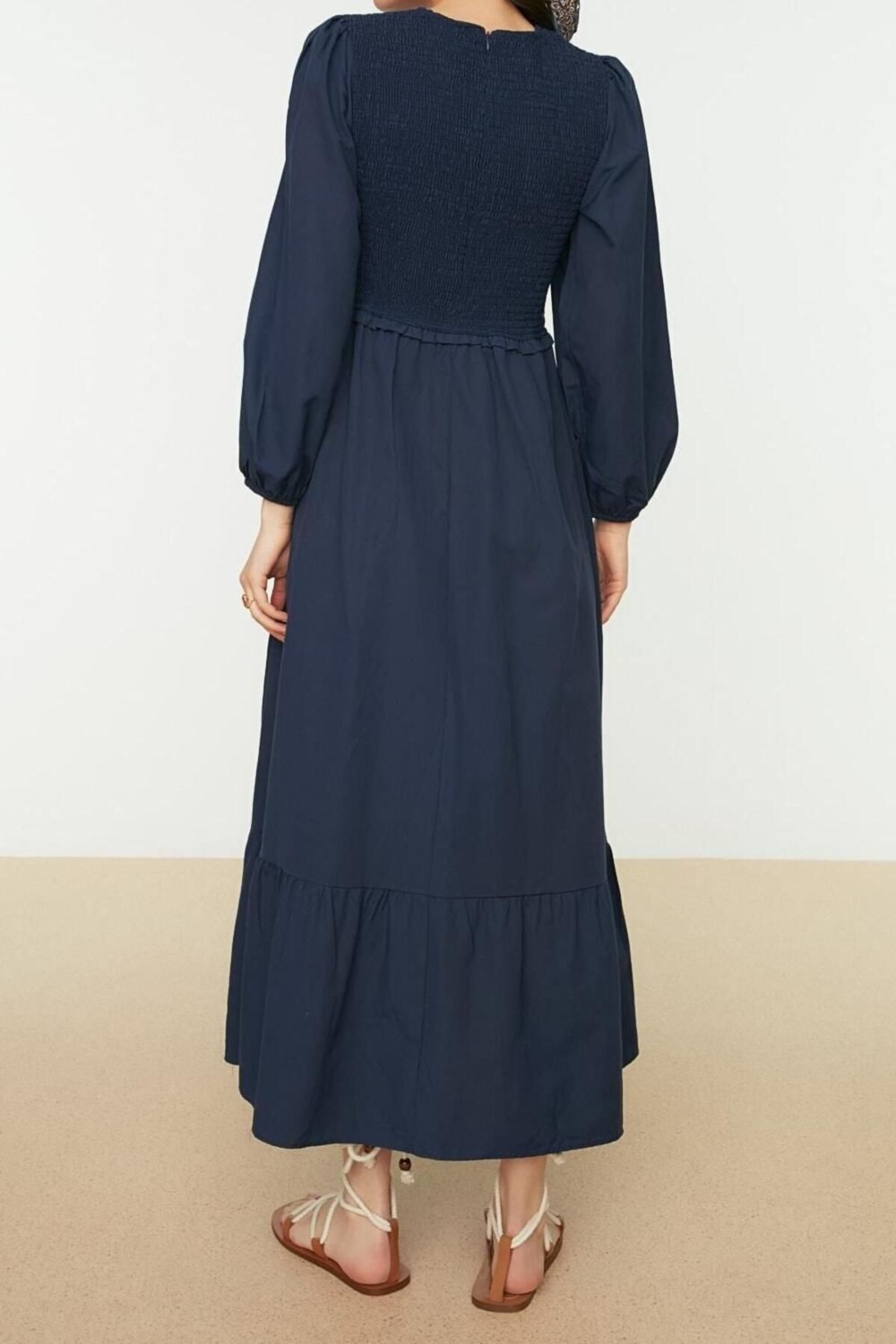 Moda Regular Casual Günlük Terrycotton Dokuma Bisiklet Yaka Uzun Kol A-Line Maxi Boy Tesettür Elbise