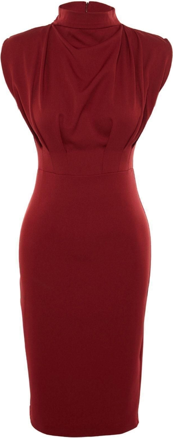 Kadın Çok Renkli Desenli Bodycon Siluet Midi Elbise Kolsuz Dik Yaka Polyester Karışımlı Konfor