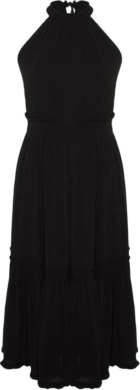 Moda Rahat Casual Günlük Crinkle Dokuma Bisiklet Yaka Kolsuz Kol A-Line Midi Boy Büyük Beden Elbise